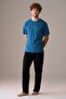 Men's Short Sleeve 100% Cotton Pajama Set Petrol - 4