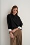 Women's Poplin Contrast Cuffed Shirt Black - 4