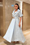 Crepe Fabric Double-Breasted Collar Belt Piece Dress - Baby Blue - 2