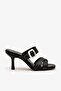 Nadia Black Leather Women's High Heels Slipper