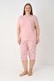 Women's Heart Bottom Patterned Pink Short Sleeve Capri Soft Battal Pajama Set - 2