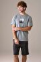 Men's Short Sleeve 100% Cotton Shorts Pajama Set Gray - 3