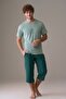 Men's Short Sleeve 100% Cotton Capri Pajama Set Light Green - 4