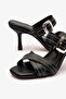 Nadia Black Leather Women's High Heels Slipper - 5