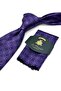 Purple Motif Pattern Classic Tie with Handkerchief Kk13441 - 2