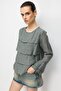4831 Women's Layered Detailed Ruffled Long Sleeve Blouse Khaki - 3