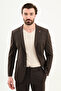 Striped Slim Fit Mono Collar Pocket Trousers Drawstring Men's Suit Coffee - 45433.26Y - 4