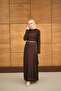 Women's Sim Detail Self Patterned Gold Belt Piece Dress Brown