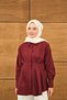Women's Pleated Waist Shirt with Hidden Buttons, Burgundy - 2