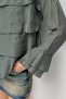 4831 Women's Layered Detailed Ruffled Long Sleeve Blouse Khaki - 4