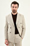 Striped Slim Fit Wide Collar Double-Breasted Men's Jacket Beige - 41490.26Y - 4