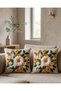 Punch Embroidery Look Flower Garden Patterned Set of Digital Print of 4 Decorative Set of Cushion Cover - 3