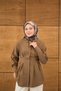 Women's Pleated Waist Detail Hidden Button Shirt Brown - 5
