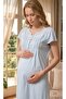 New Season Blue Summer Button Detailed Full Length Special Design Short Sleeve Maternity Nightgown