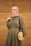 Women's Ornamental Stitching Detail Belt Piece Dress Khaki Green - 3