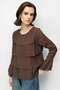 4831 Women's Layered Detailed Ruffled Long Sleeve Blouse Brown - 6