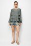 4831 Women's Layered Detailed Ruffled Long Sleeve Blouse Khaki - 2