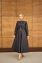 Women's Ornamental Stitching Detail Belt Piece Dress Navy Blue - 3