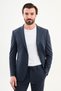 Striped Slim Fit Mono Collar Pocket Trousers Drawstring Men's Suit Navy Blue - 45433.26Y