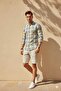 Colorful Checked Linen Long Sleeve Men's Shirt