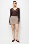 2070 women's v-neck Lace body blouse - coffee - 2