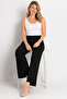Women's Plus Size Black, Elastic Waist, Wide Leg Crepe Pants 65N39373 - 5