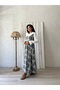 Long Anthracite-Grey Plaid Jile- Eyelet Embroidery Collar White Blouse Set (Ji̇le-Bluz) - 3