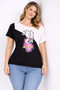 Women's Plus Size Black-White, Boat Neck, Shoulder Detail , Printed Blouse 65N39411 - 3