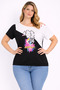 Women's Plus Size Black-White, Boat Neck, Shoulder Detail , Printed Blouse 65N39411 - 6