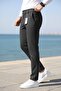Men's Anthracite Slim Fit Stretch Fabric Ankle-Length Plain Fabric Trousers - 2