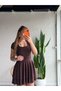 Buketli̇ Women's Slim Sc Scuba Umaş Skirt Double Layer Square Collar Short Sleeve Mini Dress - 7