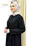 Yandan Stone-Embellished Hidden Zipper Abaya Tesettür Ferace - 2
