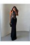 Women's Open Back Lace Piece Skirt Ruched Long Pencil Dress