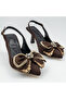 Brown Bowknot Stone Detailed Women's Slingback Heeled Shoes Vi̇d02001 - 2