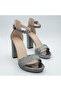 Metallic Gray Glittery Platform Sole Ankle Strap Block Heel Piece Women's Set Sandals Vi̇d02002 - 3