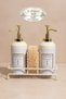 Set of 3 Liquid Soap Dispensers Gold |   Hand Soap & Dish Soap |   Metal Stand
