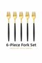 Modern Gold Color Stainless Steel Dinner Forks Set of 6,Matte Black Strappy Premium Dinner Forks Set