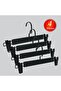 Wooden (Black Hook Lama) Pants and Skirt Hangers with Latches, Black Color, 4 Pieces