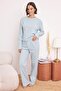 Açık Mavi %100 Pamuklu Puantiye ve Kalpli Örme Pijama Takımı THMAW25PT00039