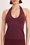 Bordo Dalgıç/Scuba Kumaş Boyundan Bağlama Detaylı Örme Spor Üst/Bluz THMSS26BZ00007 - 5