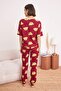 Claret Red 100% Cotton Pcs Teddy Bear Print Knitted Pajama Set Thmss21Pt0195 - 5