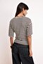 Kahverengi Çizgili Fitted/Bele Oturan Truvakar Yumuşak Örme T-Shirt TWOSS26TS00060 - 4