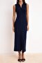 Lacivert Bodycon Gömlek Yaka Düğmeli Kolsuz Maxi Esnek Örme Elbise TWOSS26EL00265 - 4