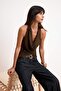 Brown Fitted/Body-Fitting Notched Collar Backless Textured Knitted Blouse Twoss26Bz00368