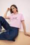 Pink Slogan Oversize/Wide Fit Low Shoulder Short Sleeve 100% Cotton Knitted T-Shirt Twoss26Ts00190 - 2