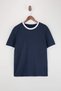 Lacivert Regular/Normal Kesim Kontrast Yaka ve Kol Detaylı Pike Dokulu T-Shirt TMNSS26TS00009 - 7