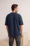 Navy Blue Oversized /Wide Cut Flamingo Embroidered 100% Cotton T-Shirt Tmnss23Ts00243 - 3
