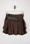 Brown Belt Pack Satin Mini Boho Skirt with Shorts Twoss26Et00155 - 9