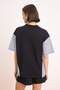 Siyah Kalın Pamuklu Oversize/Geniş Kalıp Poplin Detaylı Baskılı Örme T-Shirt TWOSS24TS00005 - 5