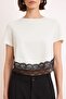 Ekru Regular/Normal Kalıp Kısa Kollu Dantelli Tok %100 Pamuk Örme T-shirt TWOSS26TS00224 - 3